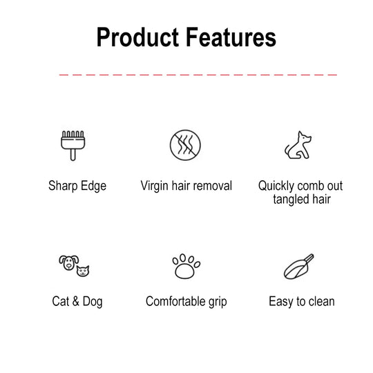 1Pcs Pet Undercoat Hair Dog Grooming Brush Dematting Fur Rake Comb Brush Tool Dog and Cat Comb for Detangling Matted or Knotted