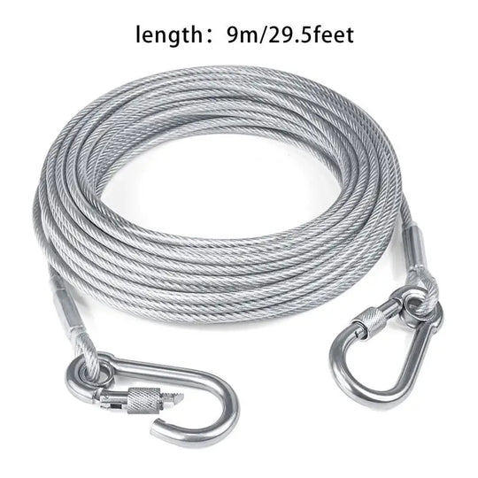 Double-headed Dog Tie Out Cable Leash ,raction rope with metal buckle steel wire