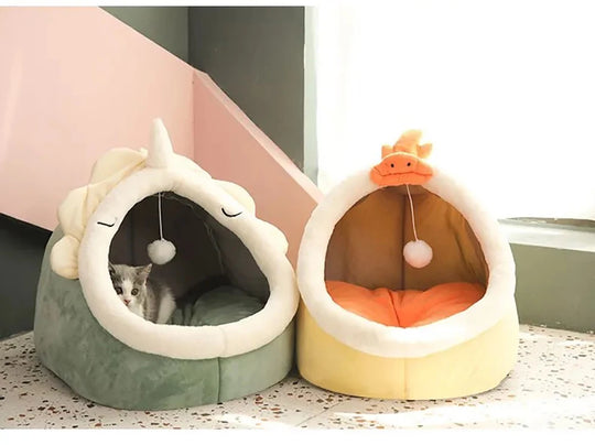 Deep Sleep Cat Bed Cartoon Pet Bed Foldable Removable Washable
