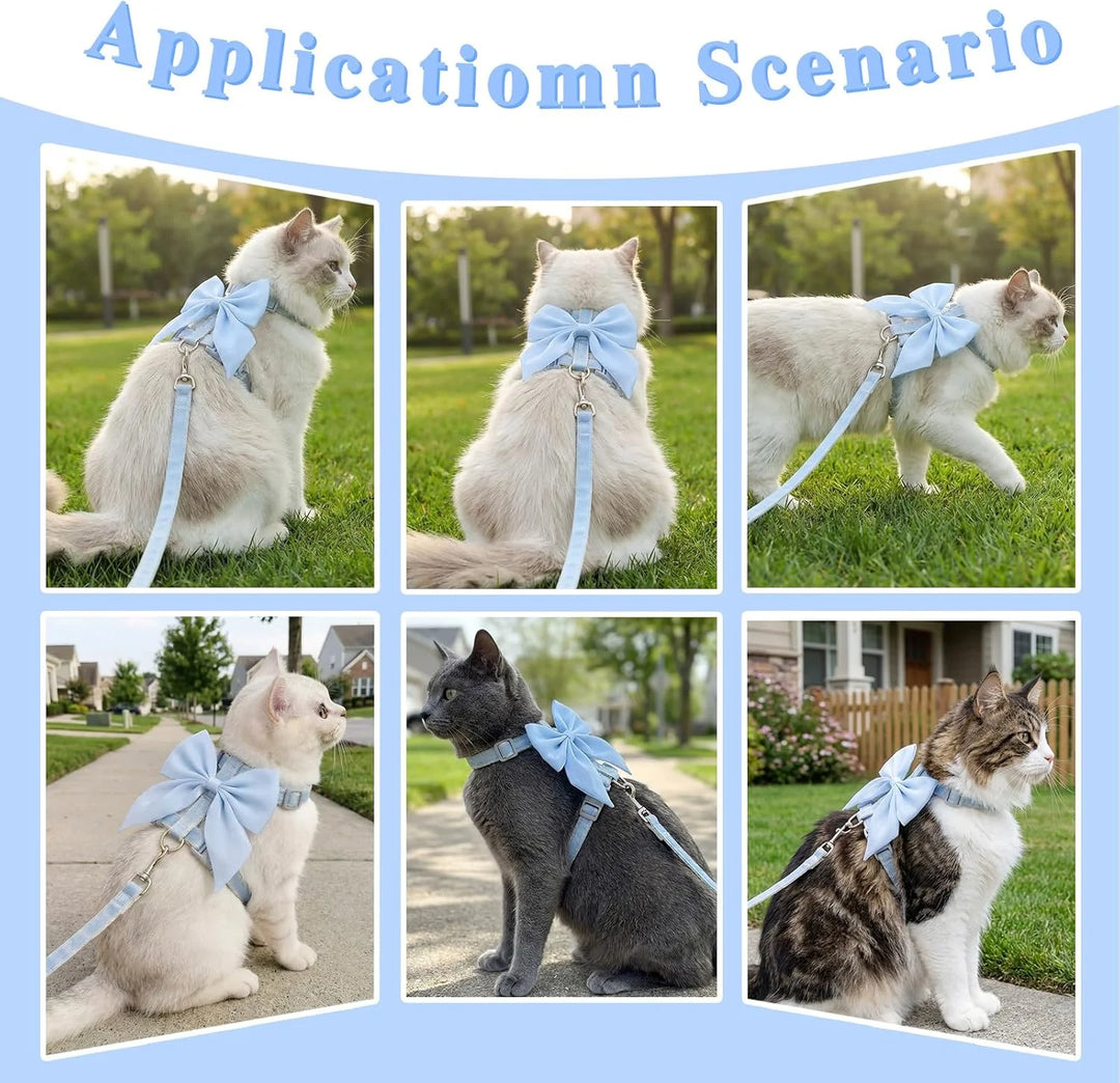 Cute Bowknot Cat Harness and Leash Adjustable Pet Harness