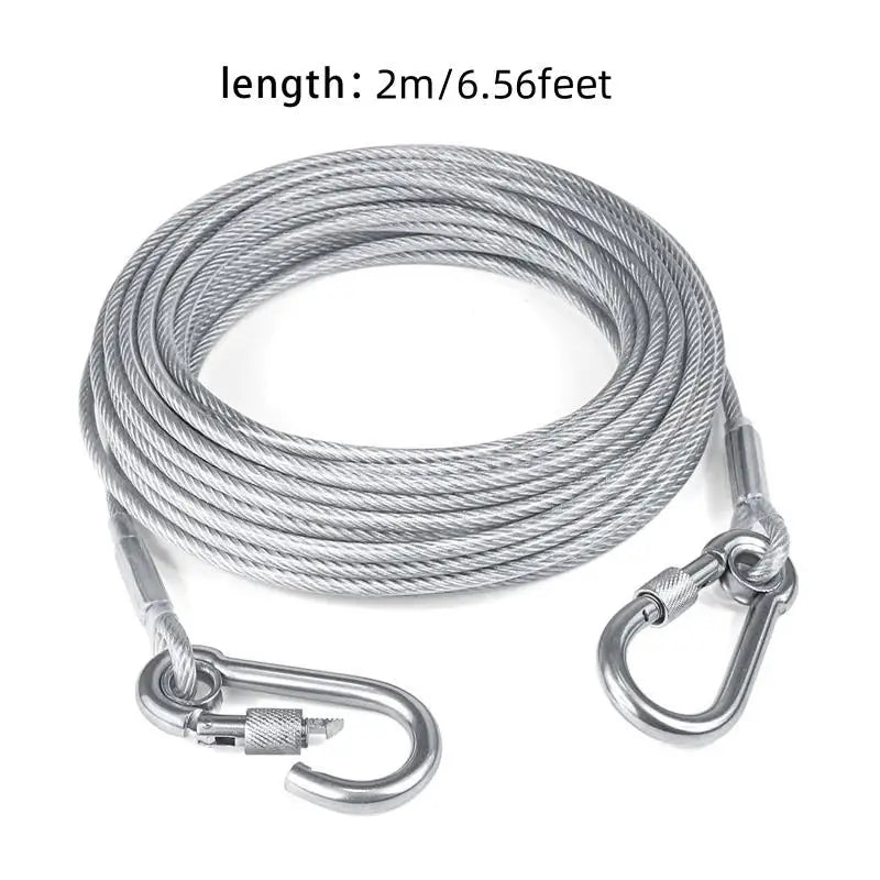 Double-headed Dog Tie Out Cable Leash ,raction rope with metal buckle steel wire