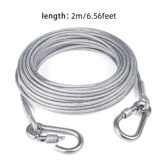 Double-headed Dog Tie Out Cable Leash ,raction rope with metal buckle steel wire