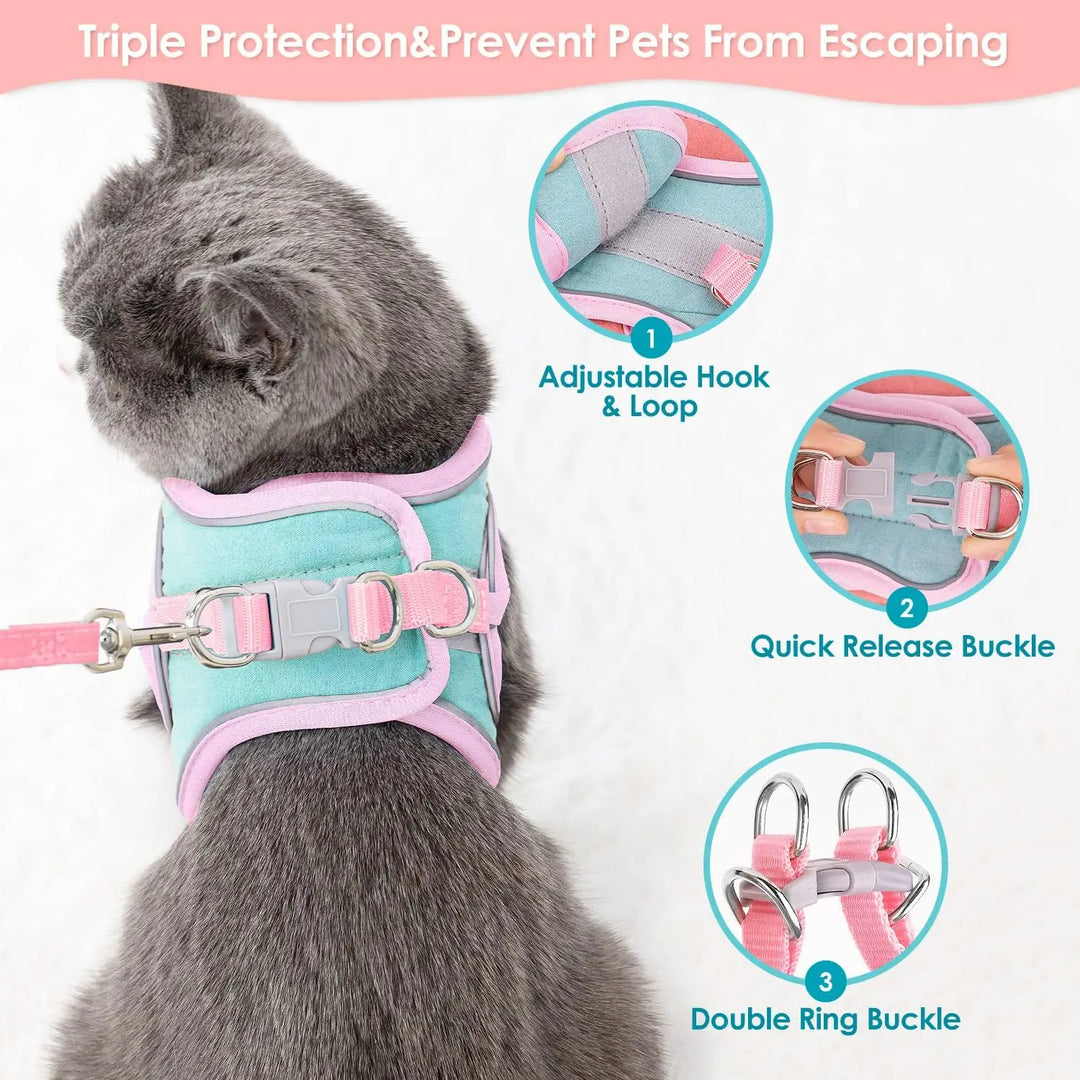 Cute Cat Harness with Leash,  Reflective at Night, Pet Walking Leash
