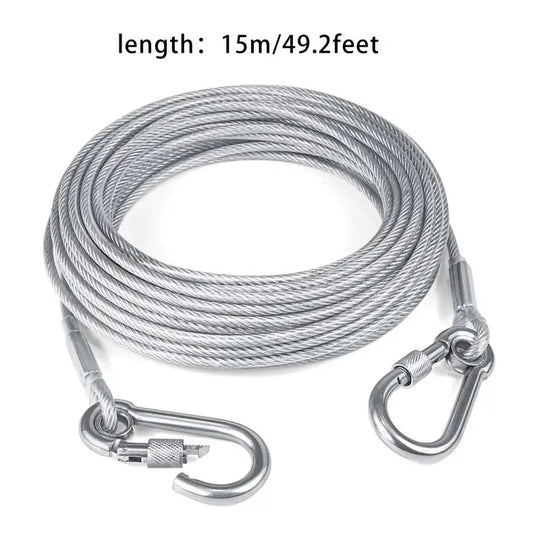 Double-headed Dog Tie Out Cable Leash ,raction rope with metal buckle steel wire
