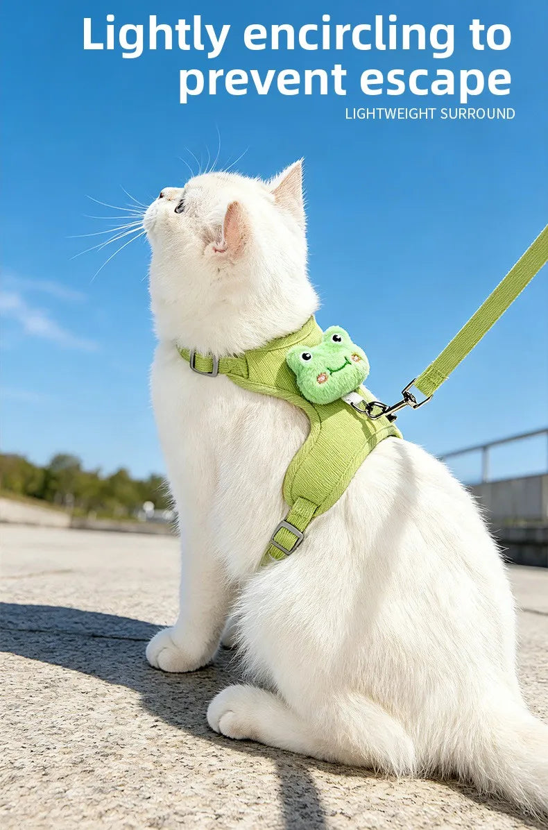 Cartoon Cat Leash Anti-Escape Pet Outdoor Use Chest and Back Harness for Small Dogs, Doll-Style Vest Leash