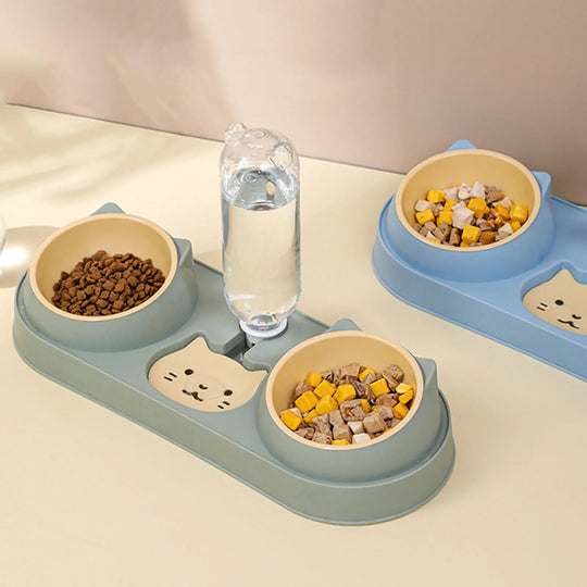Food Bowl With Water Fountain Double Bowl Drinking Raised Stand Dish Bowls For Pets