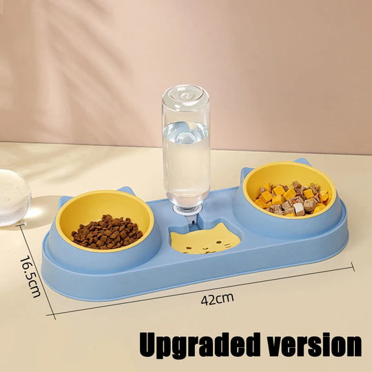 Food Bowl With Water Fountain Double Bowl Drinking Raised Stand Dish Bowls For Pets