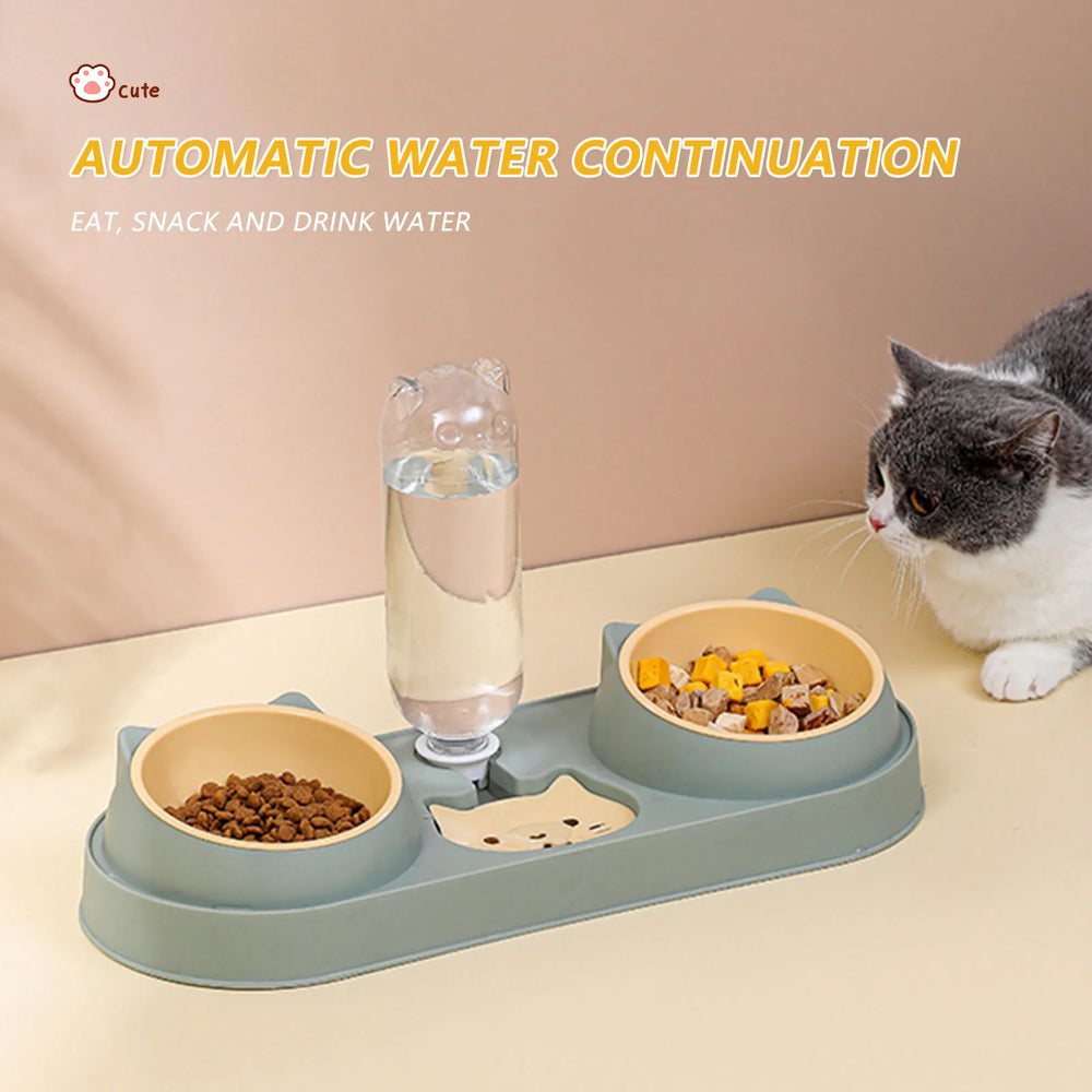 Food Bowl With Water Fountain Double Bowl Drinking Raised Stand Dish Bowls For Pets
