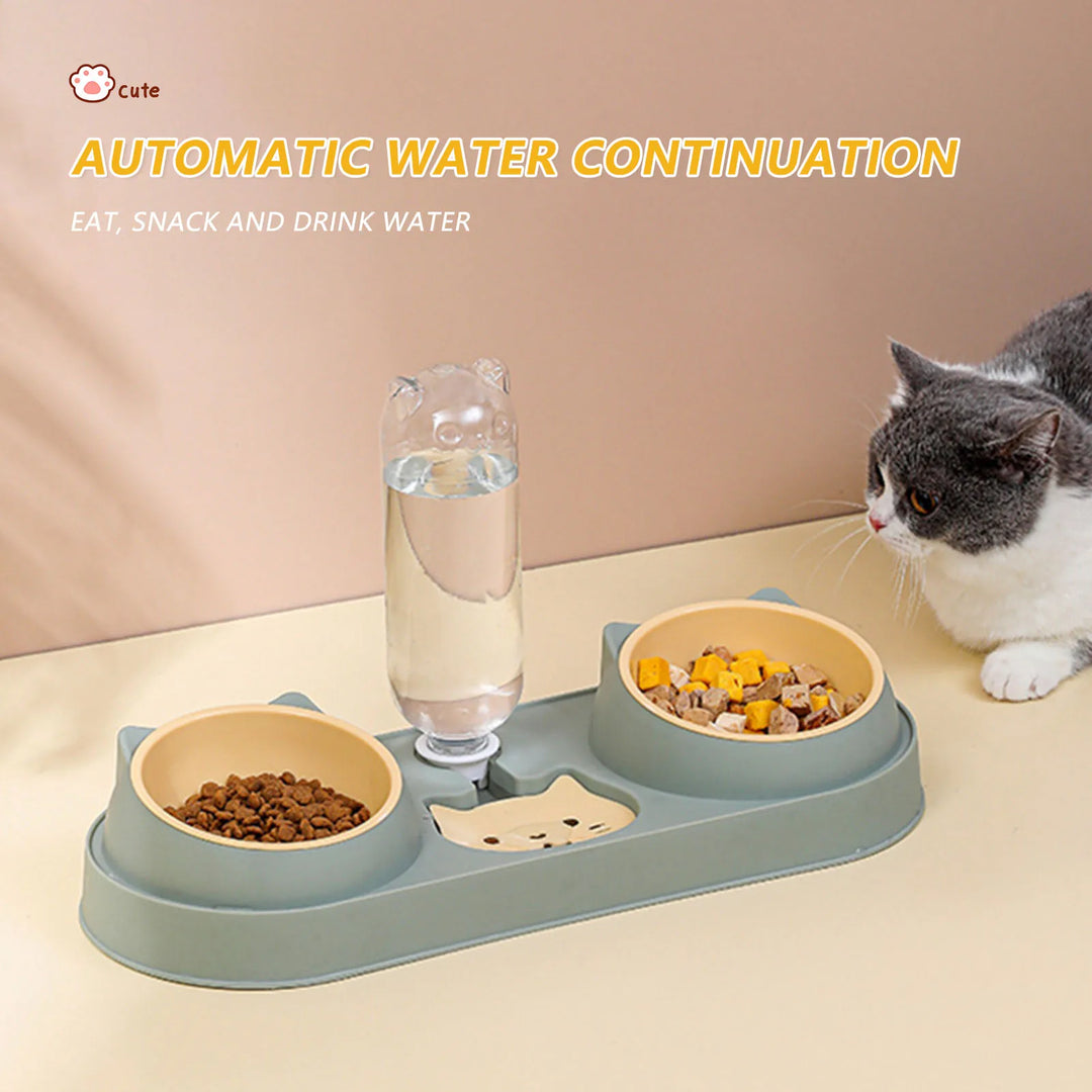 Food Bowl With Water Fountain Double Bowl Drinking Raised Stand Dish Bowls For Pets