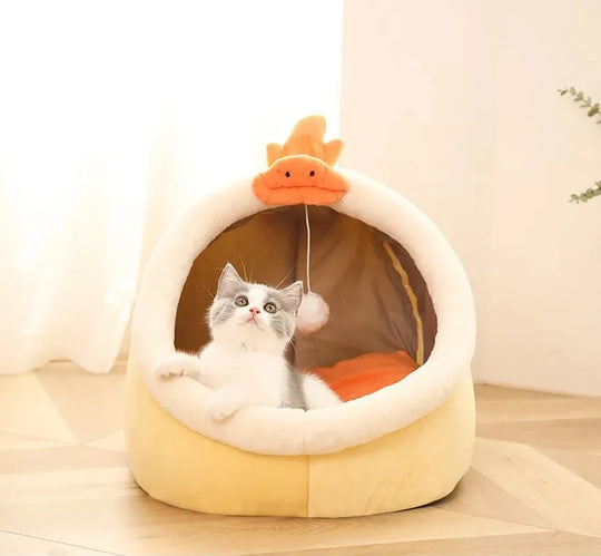Deep Sleep Cat Bed Cartoon Pet Bed Foldable Removable Washable