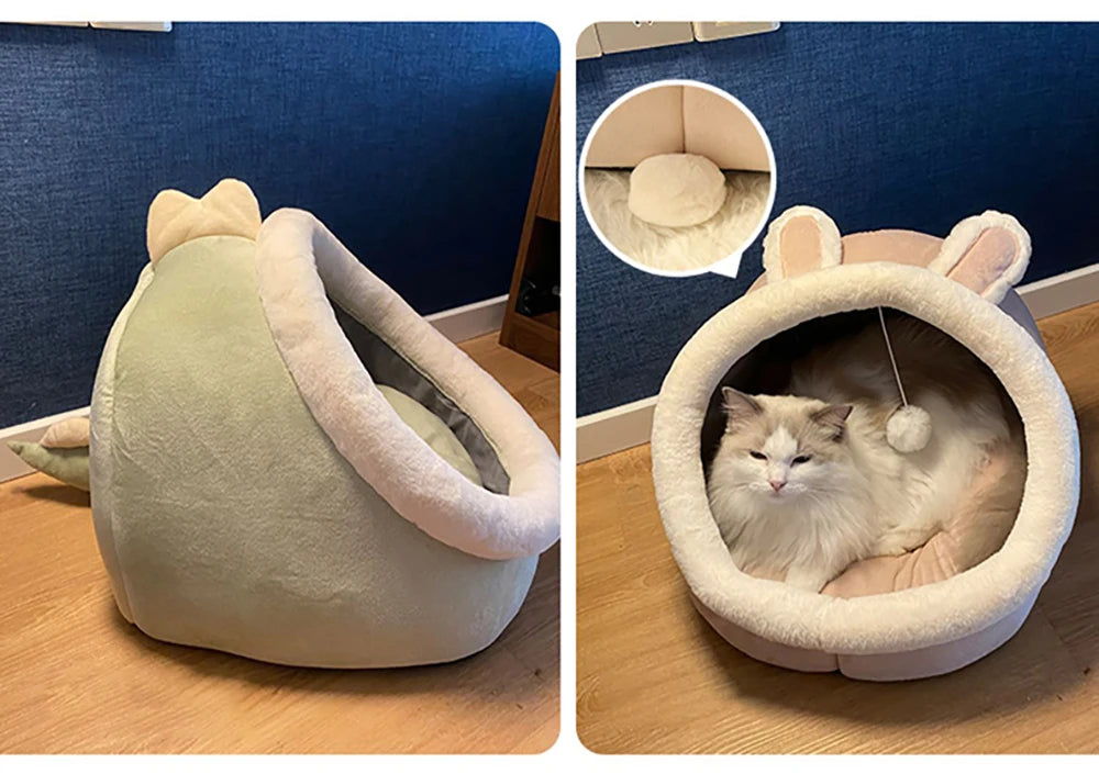 Deep Sleep Cat Bed Cartoon Pet Bed Foldable Removable Washable