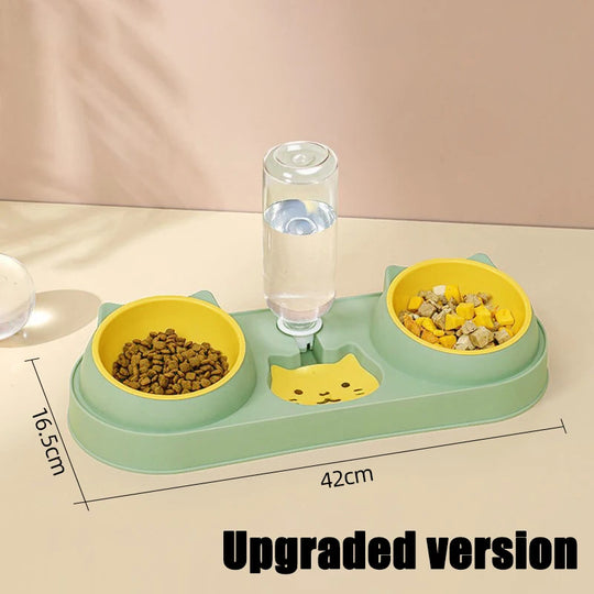 Food Bowl With Water Fountain Double Bowl Drinking Raised Stand Dish Bowls For Pets