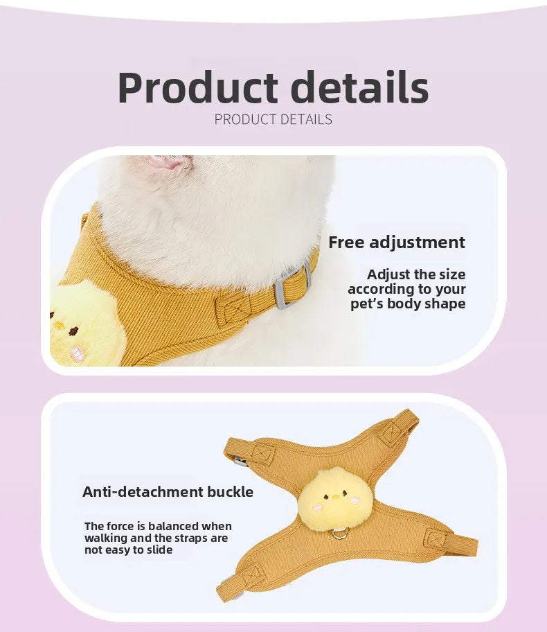 Cartoon Cat Leash Anti-Escape Pet Outdoor Use Chest and Back Harness for Small Dogs, Doll-Style Vest Leash