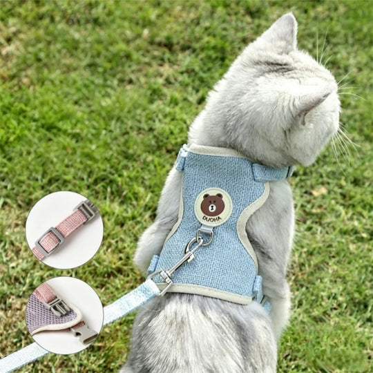 Cat Dog Harness with Lead Leash Adjustable Vest Mesh Breathable Adjustable Chest Harness Outdoor Walking Cat Pet Supplies